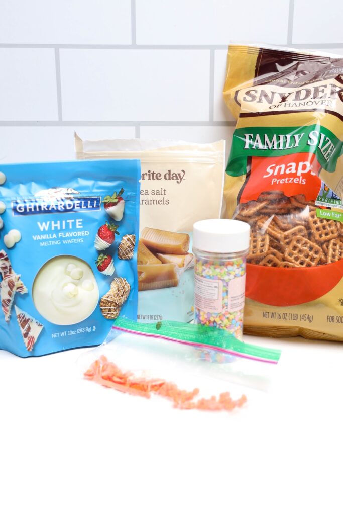 Ingredients needed for easter caramel pretzels