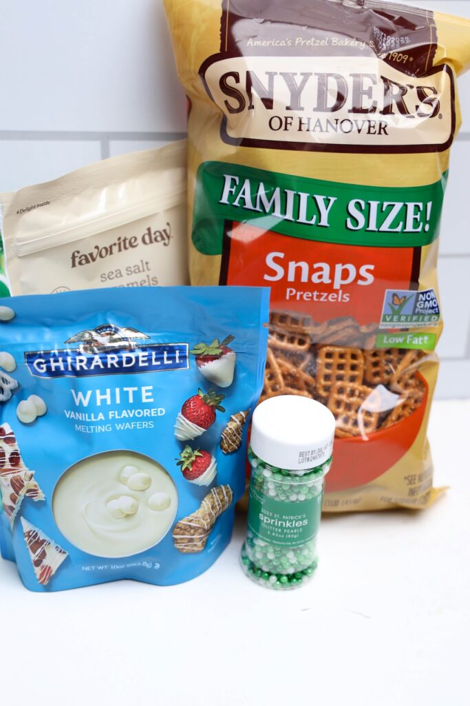 Ingredients needed for lucky charms caramel pretzels recipe