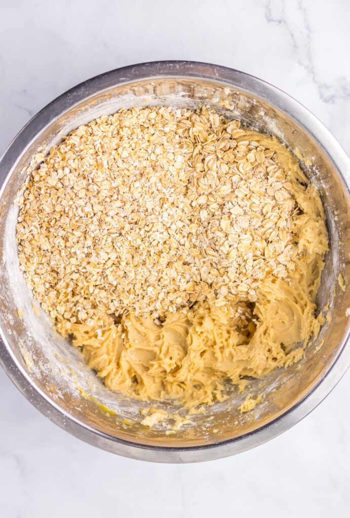 Wet ingredients for oatmeal cream pie bars with oats