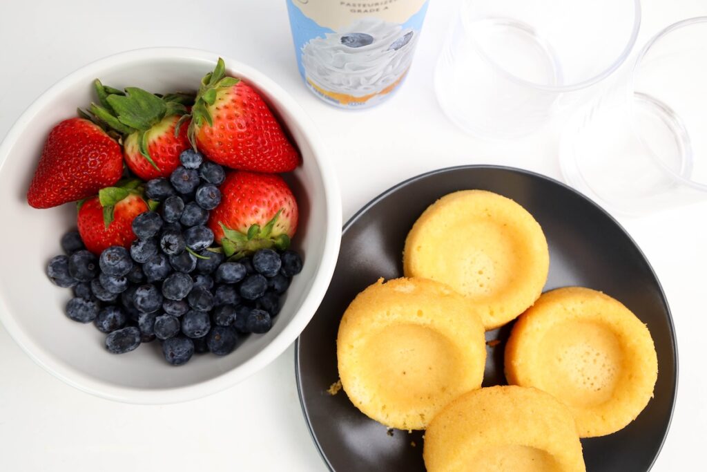 Berries and dessert shells as ingredients for patriotic trifles