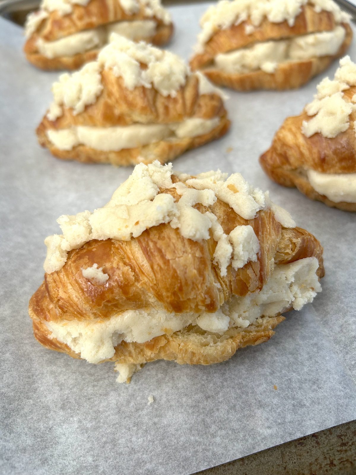 Stuffing the croissants with dough