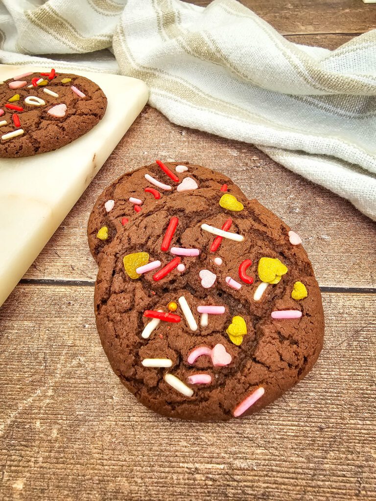 Final product sprinkles chocolate cake mix cookies