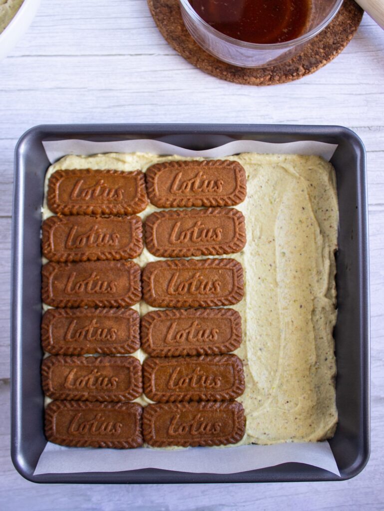 Two layers of biscoff with cream