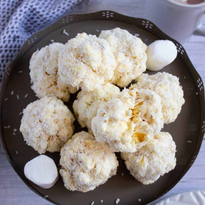 Coconut Popcorn Marshmallow Snowballs