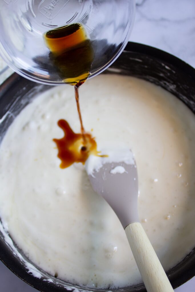 Adding vanilla to melted marshmallow and butter