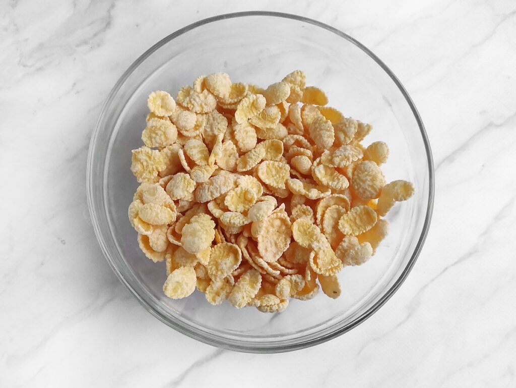 Corn sugar flakes cereal in a bowl
