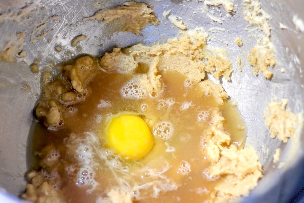 Eggs added to mixed butter and flour