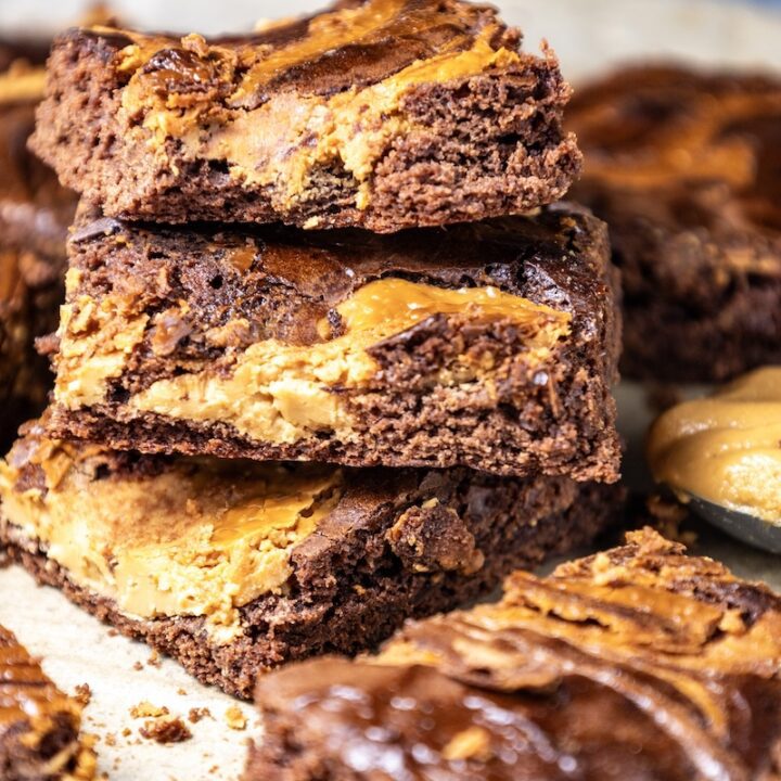 Stack of peanut butter brownies