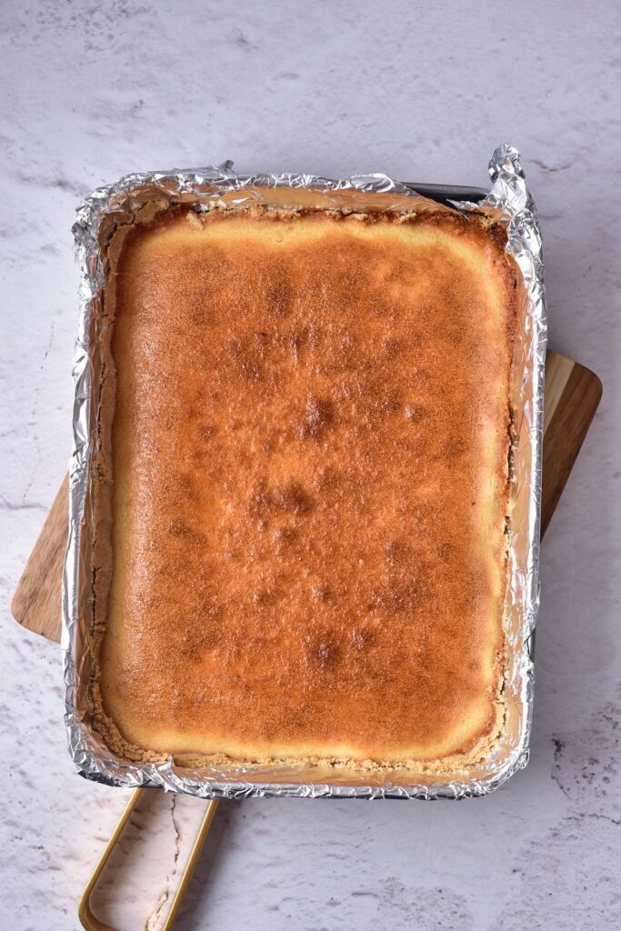Cooked lemon bars in a baking pan