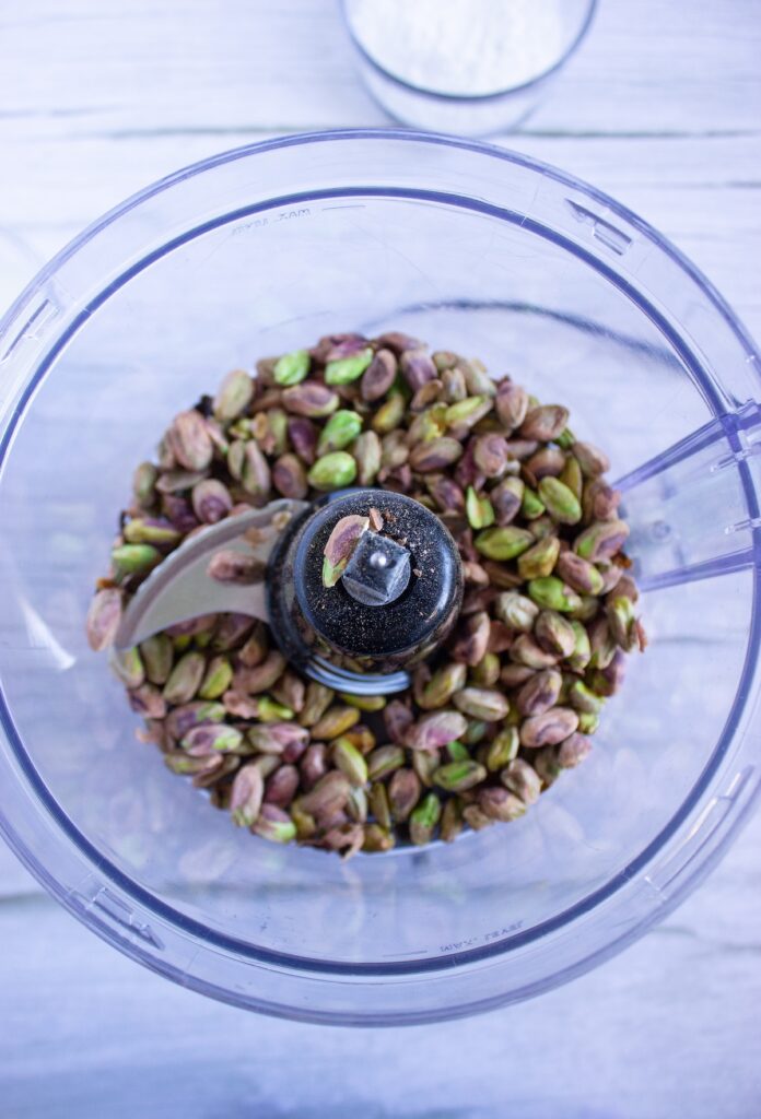 Pistachios inside a food processor