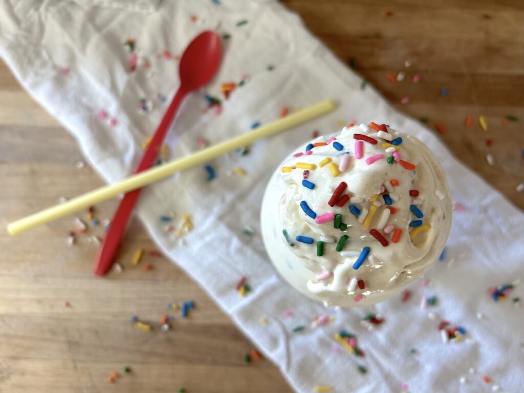 Flatlay lot of blizzard with sugar cookie dough and sprinkles on top