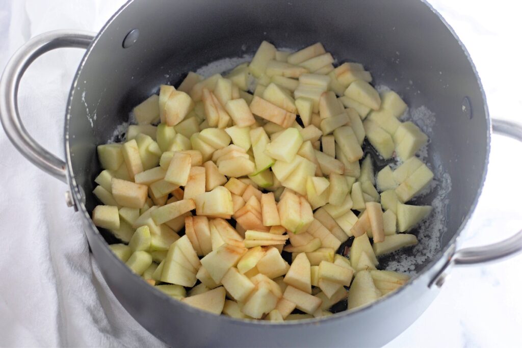 diced apples inside a saucepan