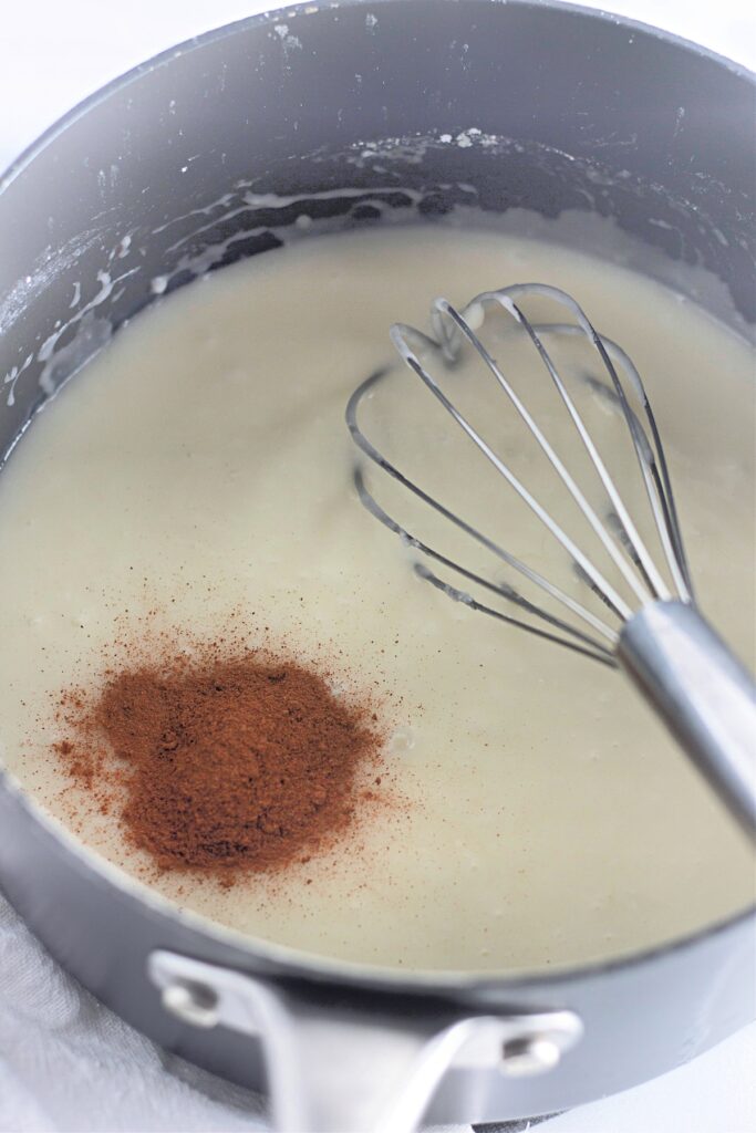 wet ingredients and some extracts for the caramel apple sheet cake frosting