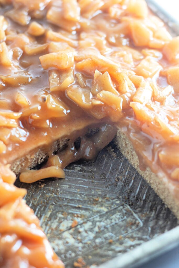 final product of caramel apple sheet cake recipe