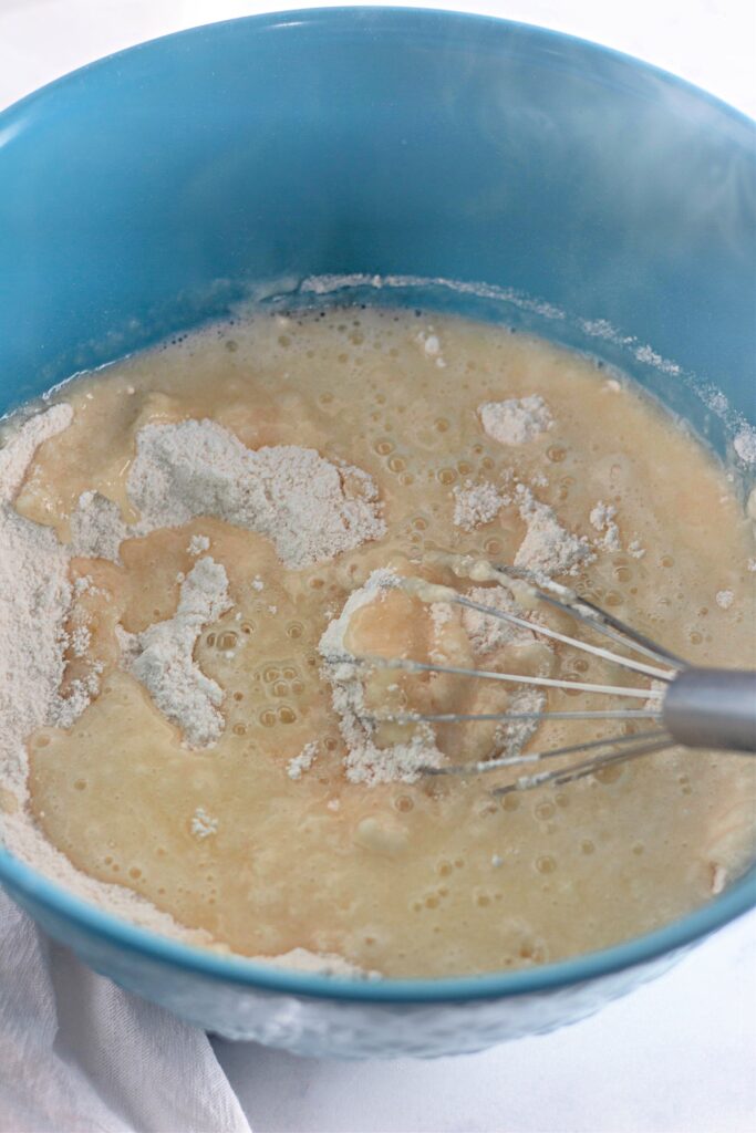 mixed wet and dry ingredients in a bowl