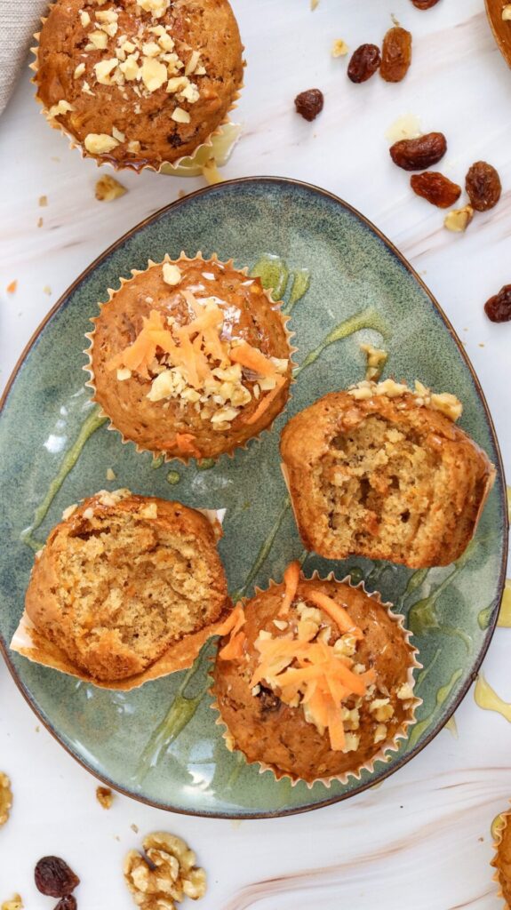 carrot cake muffins in a green marble plate