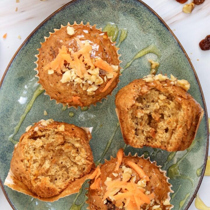 carrot cake muffins in a green marble plate