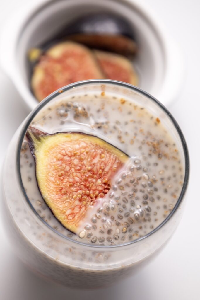 Chia pudding with figs in a glass