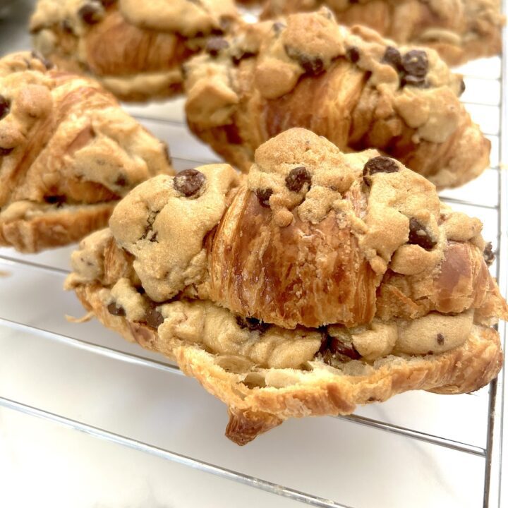 Baked chocolate chip cookie dough croissants