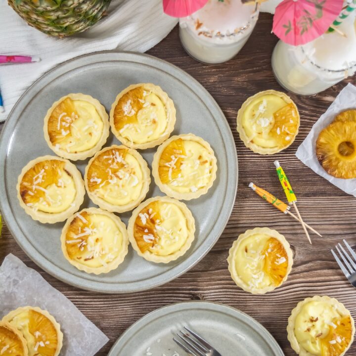 overhead view of pina colada mini tarts