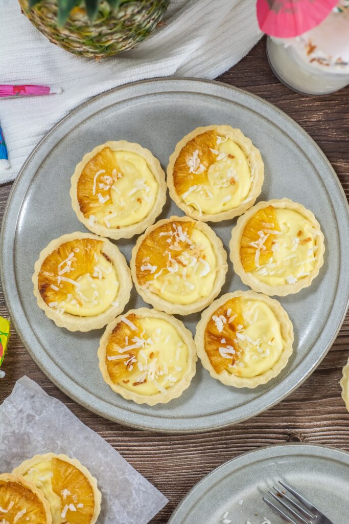 overhead view of pina colada mini tarts
