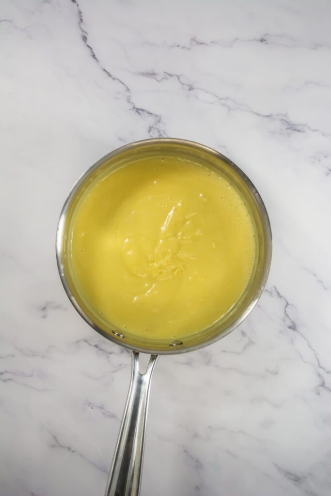 tart custard filling mixed in a sauce pan thickened after heating