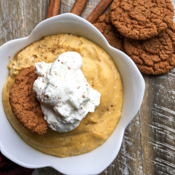 overhead shot of pumpkin mousse in a bowl