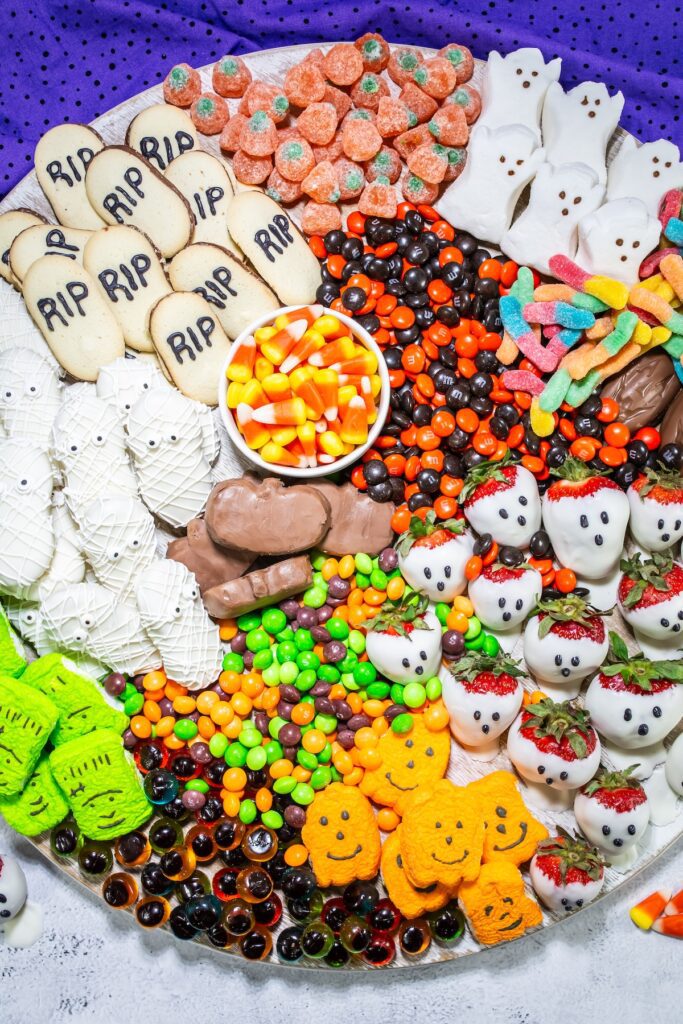 halloween dessert charcuterie board from above