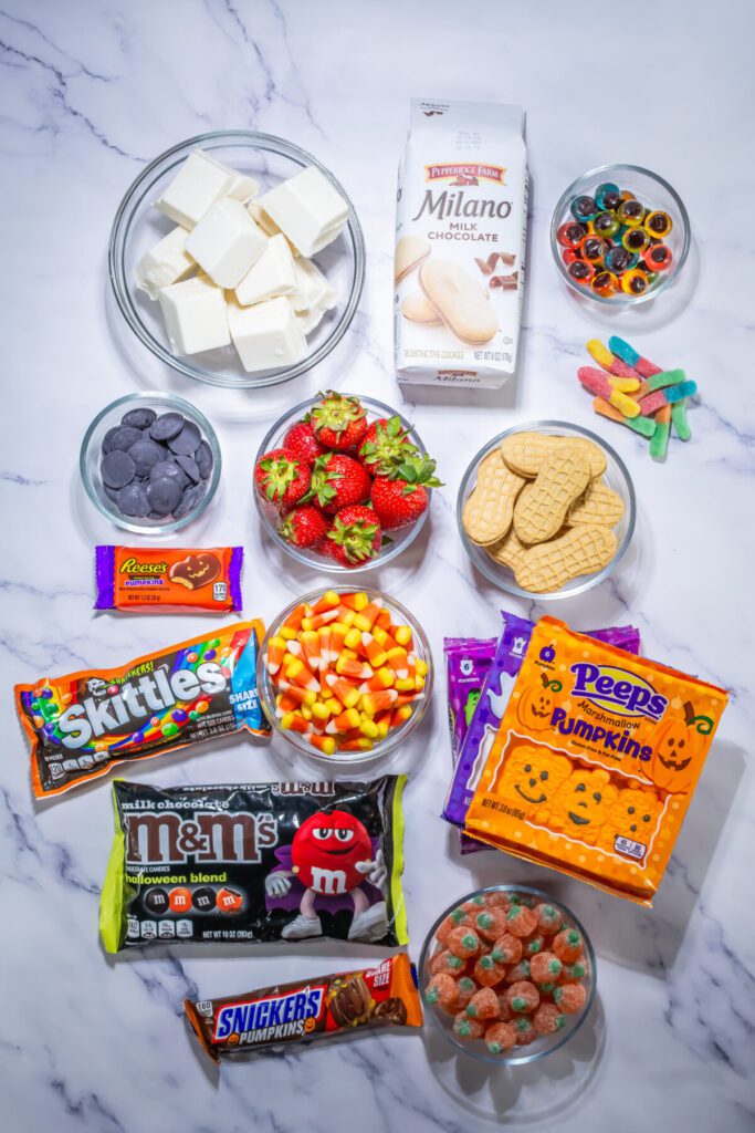 Ingredients for a dessert halloween charcuterie board