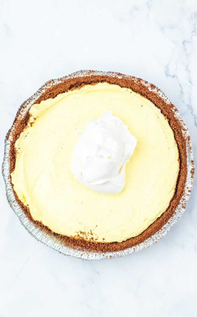 in process overview shot of peppermint pie being assembled