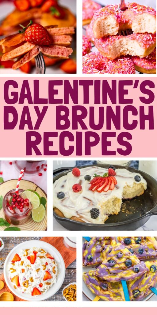 thumbnail size pictures of breakfast foods and text overlay that says galentine's day brunch recipes