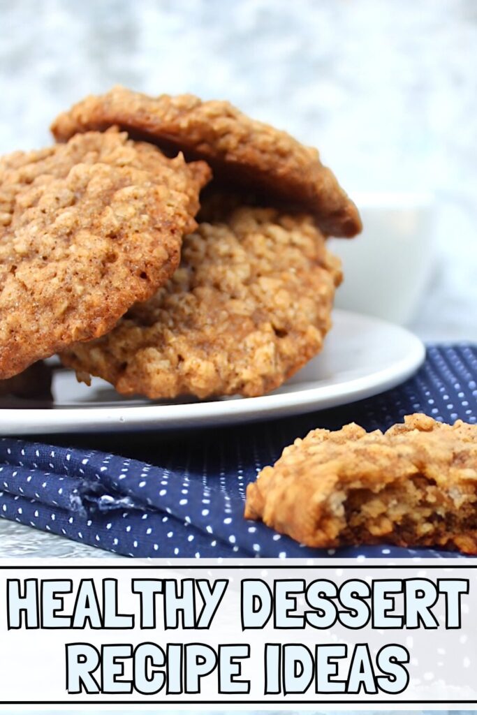 maple cookies on a plate and text overlay that says "healthy dessert recipe ideas"