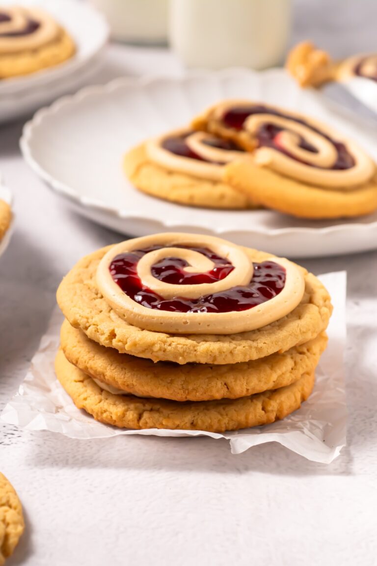 a stack of homemade pb&j crumbl cookies