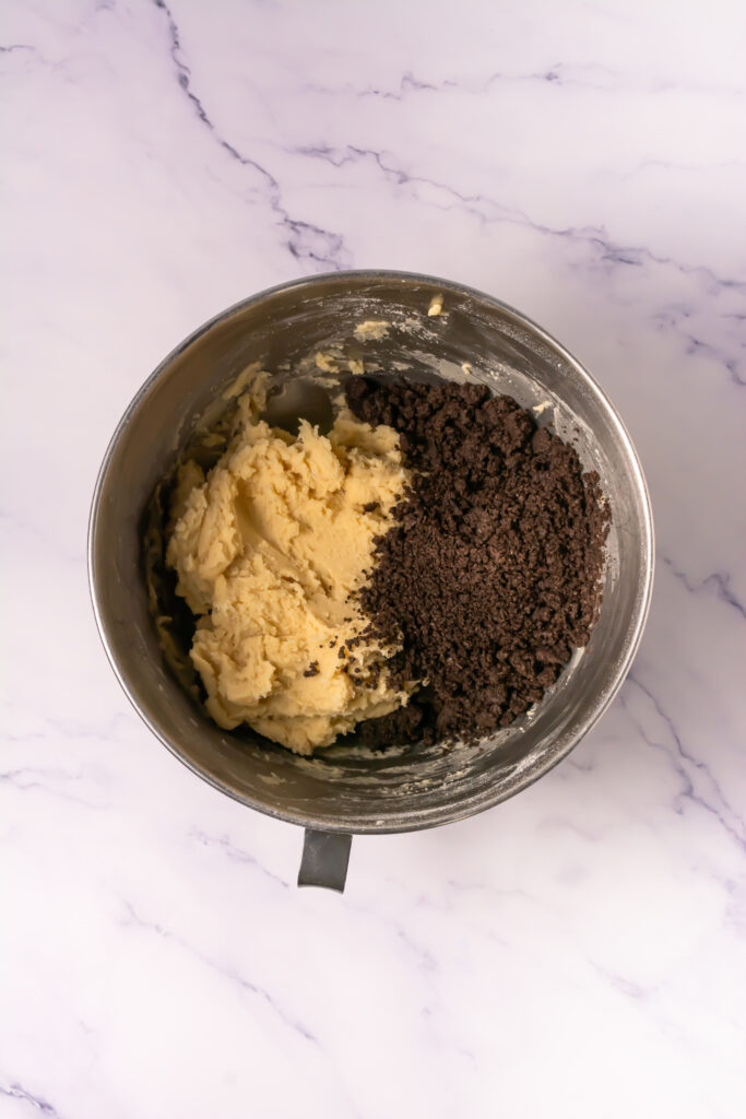 batter for cookies with oreo crumbs before mixing them together