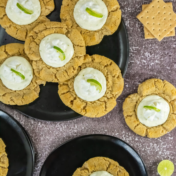 aerial shot of key lime cookies crumbl copycat against a dark background
