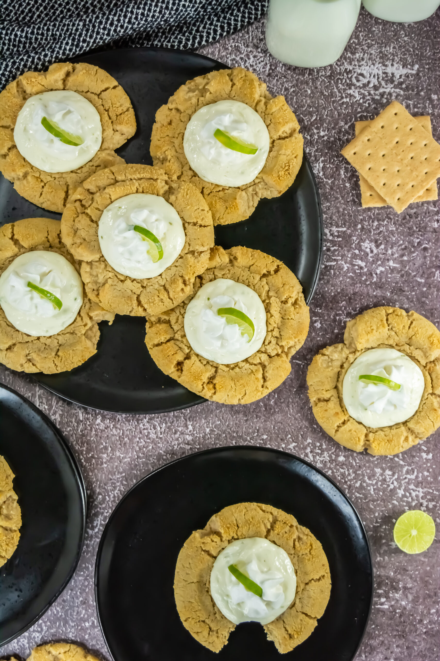 aerial shot of key lime cookies crumbl copycat against a dark background