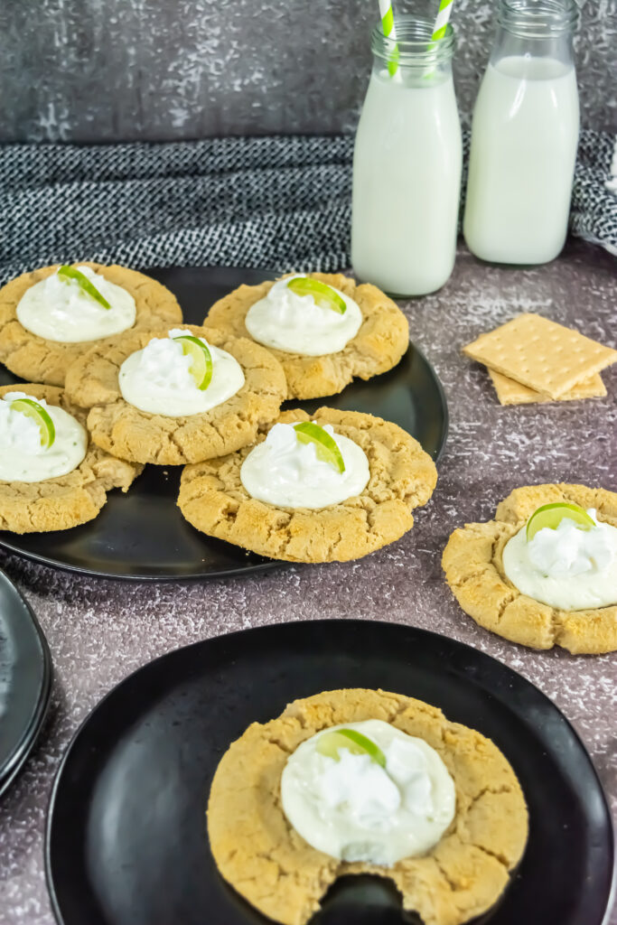 aerial shot of key lime cookies crumbl copycat against a dark background